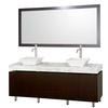 Malibu 72 In. Vanity in Espresso with Marble Top in Carrara White with White Sinks and Mirror