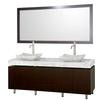 Malibu 72 In. Vanity in Espresso with Marble Vanity Top in Carrara White with Sinks and Mirror