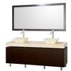 Malibu 72 In. Vanity in Espresso with Marble Top in Ivory with Bone Porcelain Sinks and Mirror