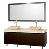 Malibu 72 In. Vanity in Espresso with Marble Vanity Top in Ivory with Ivory Sinks and Mirror