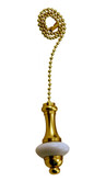 White Ceramic/Brass Pullchain with 12 Inch (30.5 cm) Brass Beaded Chain