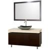 Malibu 48 In. Vanity in Espresso with Marble Vanity Top in Ivory with Black Granite Sink and Mirror