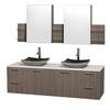 Amare 72 In. Double Vanity in Grey Oak with Man-Made Stone Top in White and Black Granite Sinks