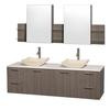 Amare 72 In. Double Vanity in Grey Oak with Man-Made Stone Top in White and Ivory Marble Sinks