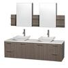 Amare 72 In. Double Vanity in Grey Oak with Man-Made Stone Top in White and Carrara Marble Sinks
