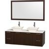Amare 60 In. Double Vanity in Espresso with Man Made Stone Vanity Top in White and Porcelain Sinks