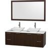 Amare 60 In. Double Vanity in Espresso with Man Made Stone Top in White and Carrara Marble Sinks
