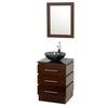 Rioni 22-1/4 In. Vanity in Espresso with Glass Vanity Top in Black and Mirror