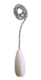 White Wood Drop Shape Pullchain with 12 Inch (30.5 cm) Brushed Nickel Beaded Chain