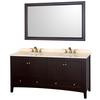 Audrey 72 In. Vanity in Espresso with Double Basin Marble Vanity Top in Ivory and Mirror