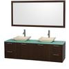 Amare 72 In. Double Vanity in Espresso with Glass Vanity Top in Aqua and Marble Sinks