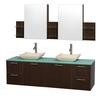 Amare 72 In. Double Vanity in Espresso with Glass Vanity Top in Aqua and Ivory Marble Sinks