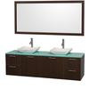 Amare 72 In. Double Vanity in Espresso with Glass Vanity Top in Aqua and Carrara Marble Sinks