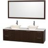 Amare 72 In. Double Vanity in Espresso with Man Made Stone Vanity Top in White and Porcelain Sinks