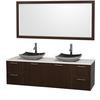 Amare 72 In. Double Vanity in Espresso with Man Made Stone Vanity Top in White and Granite Sinks