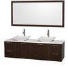 Amare 72 In. Double Vanity in Espresso with Man Made Stone Top in White and Carrara Marble Sinks