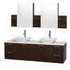 Amare 72 In. Double Vanity in Espresso with Man-Made Stone Top in White and Carrara Marble Sinks