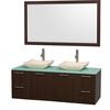 Amare 60 In. Double Vanity in Espresso with Glass Vanity Top in Aqua and Marble Sinks