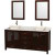 Lucy 72 In. Vanity in Espresso with Marble Vanity Top in Carrara White and Mirrors