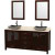 Lucy 72 In. Vanity in Espresso with Marble Vanity Top in Ivory with Black Granite Sinks and Mirrors