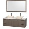 Amare 60 In. Double Vanity in Grey Oak with Man Made Stone Vanity Top in White and Marble Sinks