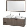Amare 60 In. Double Vanity in Grey Oak with Man Made Stone Top in White and Carrara Marble Sinks