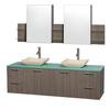 Amare 72 In. Double Vanity in Grey Oak with Glass Vanity Top in Aqua and Ivory Marble Sinks