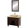 Premiere 36 In. Vanity in Espresso with Marble Vanity Top in Ivory with Ivory Marble Sink and Mirror
