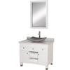 Premiere 36 In. Vanity in White with Marble Top in Carrara White with Black Granite Sink and Mirror