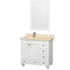 Acclaim 36 In. Single Vanity in White with Top in Ivory with Square Sink and Mirror