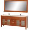 Daytona 71 In. Vanity in Cherry with Double Basin Marble Vanity Top in Ivory and Mirror
