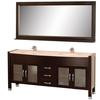 Daytona 71 In. Vanity in Espresso with Double Basin Marble Vanity Top in Ivory and Mirror