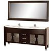 Daytona 71 In. Vanity in Espresso with Man Made Stone Vanity Top in White and Mirror