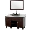 Premiere 48 In. Vanity in Espresso with Marble Top in Carrara White with Black Sink and Mirror