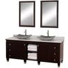 Premiere 72 In. Vanity in Espresso with Marble Top in Carrara White with Black Sinks and Mirrors