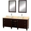 Premiere 72 In. Vanity in Espresso with Marble Top in Ivory with Bone Porcelain Sinks and Mirrors