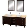 Premiere 72 In. Vanity in Espresso with Marble Top in Ivory with White Porcelain Sinks and Mirrors