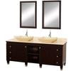 Premiere 72 In. Vanity in Espresso with Marble Vanity Top in Ivory with Ivory Sinks and Mirrors