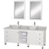 Premiere 72 In. Vanity in White with Marble Top in Carrara White with White Sinks and Mirrors