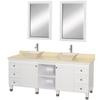 Premiere 72 In. Vanity in White with Marble Top in Ivory with Bone Porcelain Sinks and Mirrors