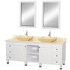 Premiere 72 In. Vanity in White with Marble Vanity Top in Ivory with Ivory Sinks and Mirrors