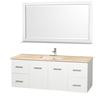 Centra 60 In. Vanity in White with Marble Vanity Top in Ivory and Undermount Sink