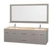 Centra 72 In. Double Vanity in Grey Oak with Marble Vanity Top in Ivory and Undermount Sinks