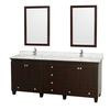 Acclaim 80 In. Double Vanity in Espresso with Top in Carrara White with Square Sinks and Mirror