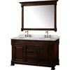Andover 60 In. Vanity in Dark Cherry with Marble Vanity Top in Carrara White and Mirror