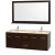 Centra 60 In. Double Vanity in Espresso with Marble Vanity Top in Ivory and Undermount Sinks