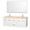 Centra 60 In. Double Vanity in White with Marble Vanity Top in Ivory and Undermount Sinks