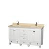 Acclaim 60 In. Double Vanity in White with Top in Ivory with Square Sinks and No Mirrors