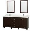 Acclaim 72 In. Double Vanity in Espresso with Top in Carrara White with Square Sinks and Mirrors