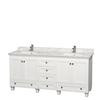 Acclaim 72 In. Double Vanity in White with Top in Carrara White with Square Sinks and No Mirrors
